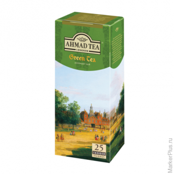 Чай AHMAD (Ахмад) "Green Tea", зеленый, 25 пакетиков с ярлычками по 2 г, 589-012