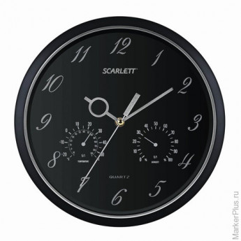 Часы настенные SCARLETT SC-55J, круг, черные, черная рамка, 29,8x29,8x4,5 см, SC - 55J
