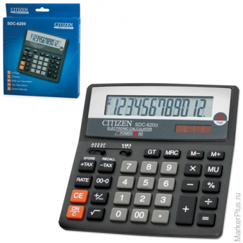 Калькулятор CITIZEN настольный SDC-620II, 12 разрядов, двойное питание, 156x156 мм