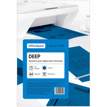 Бумага цветная OfficeSpace deep А4, 80г/м2, 50л. (синий)