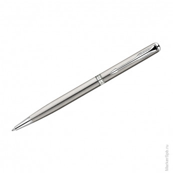 Ручка шариковая "Sonnet Stainless Steel CT Slim" черная, 1,0мм, поворотный механизм, подар.уп.