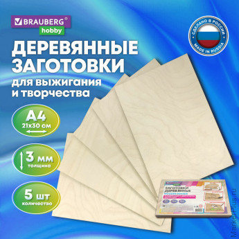 Заготовки для творчества, деревянные, без рисунков, 5 шт., 21х30 см, BRAUBERG HOBBY, 665313 Заготовки для творчества, деревянные, без рисунков, 5 шт., 21х30 см, BRAUBERG HOBBY, 665313