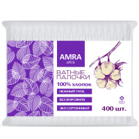 Ватные палочки 400 шт., AMRA, пакет, ш/к 88819, 1264 Ватные палочки 400 шт., AMRA, пакет, ш/к 88819, 1264