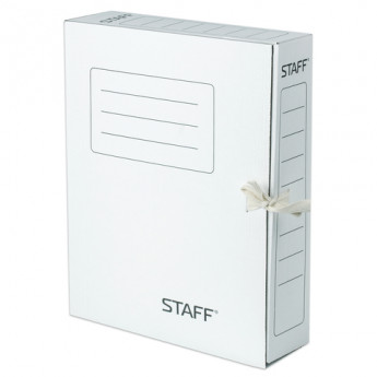 Папка для бумаг с завязками STAFF, микрогофрокартон, 75 мм, до 700 листов, белая, 128 869