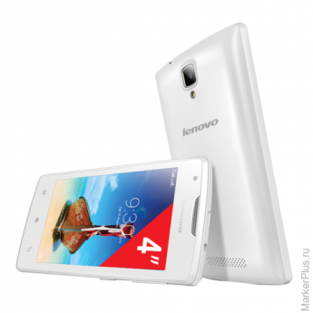 Смартфон LENOVO A1000, 4", 2 SIM, 3G, 0,3/5 Мп, 8 Гб, microSD, белый, пластик, PA1R0007RU