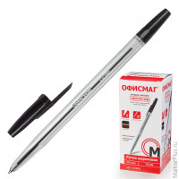 Ручка шариковая ОФИСМАГ "LINE SBP001", корпус прозрачный, толщина письма 1 мм, черная, 141879