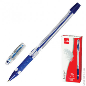 Ручка шариковая масляная CELLO "Gripper", корпус прозрачный, толщина письма 0,5 мм, резиновый держатель, синяя, 305226020/к
