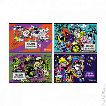 Альбом для рисования 16л., А4, на скрепке BG "Монстр-пати", ассорти