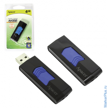 Флэш-диск 4 GB, APACER Handy Steno AH332, USB 2.0, черный, AP4GAH332B-1