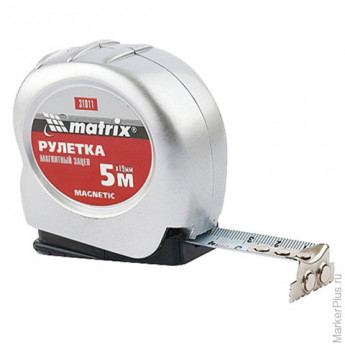 Рулетка измерительная 5,0 м х 19 мм, MATRIX "Magnetic", магнитный зацеп, пластиковый корпус, 31011