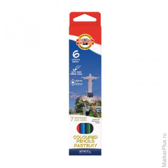 Карандаши цветные KOH-I-NOOR "7 чудес света", 6 цв., грифель 3,2 мм, заточенные, картонная упаковка с европодвесом, 3651006027KSRU