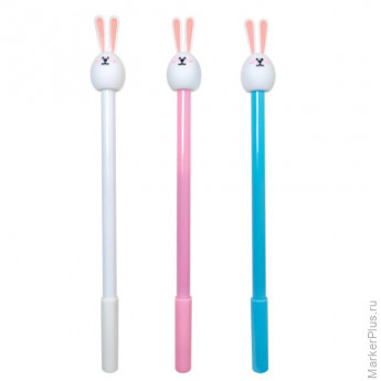 Ручка с топпером шариковая ЮНЛАНДИЯ "Ушастый зайка", корпус ассорти, СИНЯЯ, пишущий узел 0,7 мм, 143782