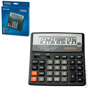 Калькулятор CITIZEN настольный SDC-640II, 14 разрядов, двойное питание, 159x156 мм