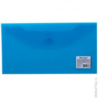 Папка-конверт с кнопкой BRAUBERG, 250х135 мм, прозрачная, синяя, 0,15 мм, 224031