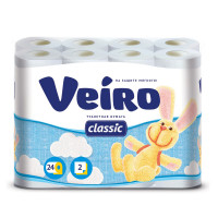 Бумага туалетная Veiro "Classic" 2-х слойн., 24шт., тиснение, белая, комплект 24 шт