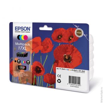 Картридж струйный EPSON (C13T17164A10) Expression Home XP-103/207/203, комплект, оригинал., 4 цвета