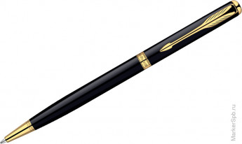 Ручка шариковая "Sonnet Black Lacquer GT Slim" черная, 1,0мм, поворотный механизм, подар.уп.