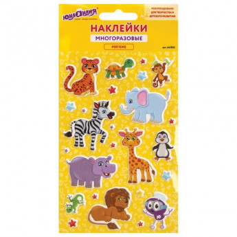 Наклейки зефирные 'Сафари', многоразовые, 10х15 см, ЮНЛАНДИЯ, 661802