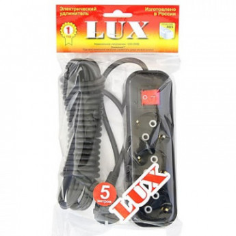 Удлинитель LUX У3-ЕВК-05 с выкл. 3-мест с з/к, 250В 16А, 5м, черный