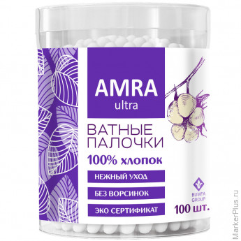 Ватные палочки 100 шт., AMRA, пластиковый стакан, ш/к 82480, П00055403 Ватные палочки 100 шт., AMRA, пластиковый стакан, ш/к 82480, П00055403