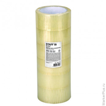 Клейкие ленты упаковочные 48 мм х 66 м, КОМПЛЕКТ 6 шт., прозрачные, 40 микрон, STAFF BIG PACK, 440179