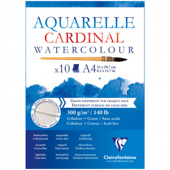 Альбом для акварели 10л., А4, на склейке Clairefontaine 'Cardinal',300г/м2,торшон,холод.пресс.,хлоп