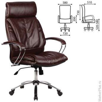 Кресло офисное МЕТТА "LK-13CH", кожа, хром, коричневое