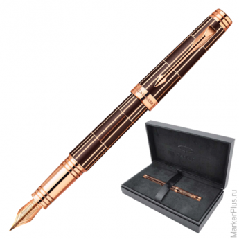 Ручка перьевая PARKER Premier Luxury Brown PGT корпус латунь, лак, позол. детали, 1876376, черная