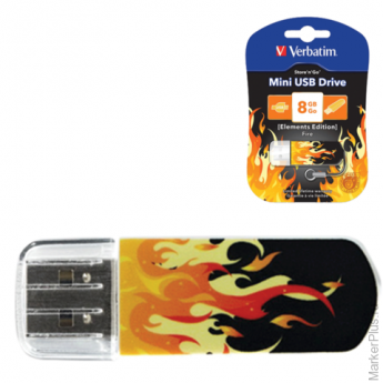 Флэш-диск VERBATIM 8GB Mini Elements Edition Fire, USB 2.0,скорость чтения/записи - 8/2,5 Мб/сек