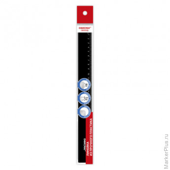 Линейка пластиковая 30 см ОФИСМАГ, непрозрачная, черная, 210778