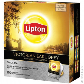 Чай Lipton "Discovery. Victorian Earl Grey", черный с бергамотом, 100 пакетиков по 2г