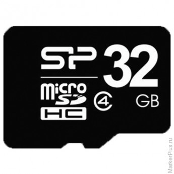 Карта памяти micro SDHC, 32 GB, SILICON POWER, скорость передачи данных 4 Мб/сек (class 4), SP032GBS