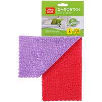 Салфетки для уборки OfficeClean "Универсальные", набор 2шт (фиолетовая+красная)., микрофибра, 25*25см, европодвес, 10 шт/в уп, комплект 2 шт