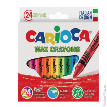 Восковые карандаши CARIOCA, 24 цвета, смываемые, картонная коробка с европодвесом, 42366
