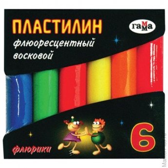 Пластилин восковой флуоресцентный ГАММА "Флюрики", 6 цветов, 55 г, картонная упаковка, 281034