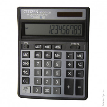 Калькулятор настольный SDC-740N 14 разрядов, двойное питание, 158*204*31 мм, черный