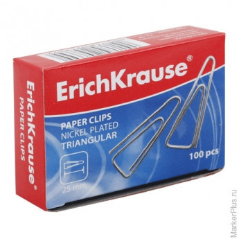 Скрепки ERICH KRAUSE, 25 мм, металлические, треугольные, 100 шт., в картонной коробке, 24869