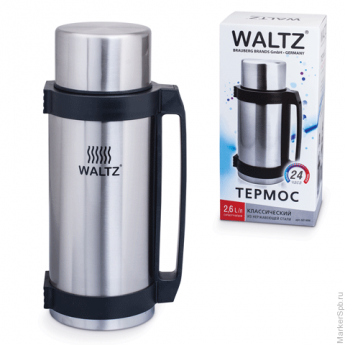 Термос WALTZ / ЛАЙМА классический с узким горлом, 2,6 л, нержавеющая сталь, пластиковая ручка, 60140