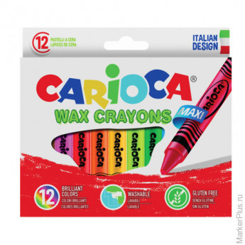Восковые карандаши утолщенные CARIOCA "Jumbo", 12 цветов, смываемые, картонная коробка, 423
