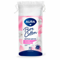Ватные диски КОМПЛЕКТ 50 шт., AURA, двусторонние, ш/к 20728, 13113 Ватные диски КОМПЛЕКТ 50 шт., AURA, двусторонние, ш/к 20728, 13113