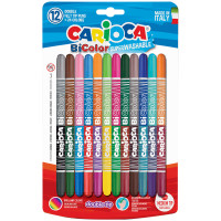 Фломастеры двусторонние Carioca 'Bi-Color', 24цв., 12шт., двуцветные, смываемые, блистер, европодвес, комплект 12 шт