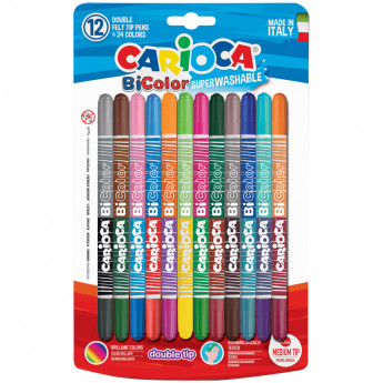 Фломастеры двусторонние Carioca 'Bi-Color', 24цв., 12шт., двуцветные, смываемые, блистер, европодвес, комплект 12 шт