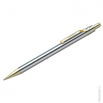 Ручка шариковая "Silver Premium" синяя, 0,7мм, корпус хром/золото, автоматическая, пластик.футляр