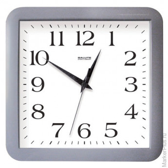 Часы настенные САЛЮТ П-А5-010, квадрат, белые, серая рамка, 29,5х30х4 см