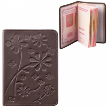 Обложка для паспорта FABULA "Astra", натуральная кожа, декоративное тиснение, какао, O.50.SL