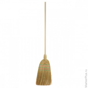 Веник-метла натуральная сорго Vega, пятипрошивной, с дерев. черенком, 140*27см