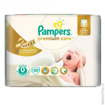 Подгузники 30 шт., PAMPERS (Памперс) Premium Care Newborn, размер 0 (до 2,5 кг), PA-81532682