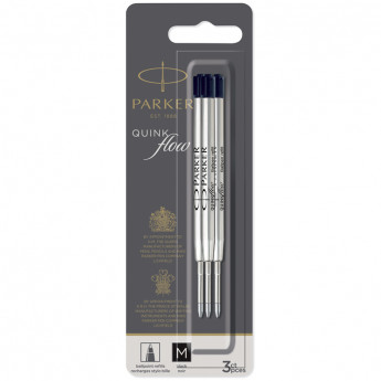 Стержень шариковый объемный Parker 'QuinkFlow Ball Point' черный, 98мм, 1,0мм, метал.корпус, 3шт, блистер, комплект 3 шт