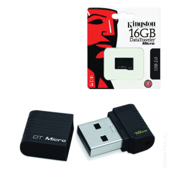 Флэш-диск 16 GB, KINGSTON Data Traveler Micro, USB 2.0, черный, DTMCK/16GB