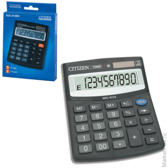 Калькулятор CITIZEN настольный SDC-810BN, 10 разрядов, двойное питание, 124x102 мм